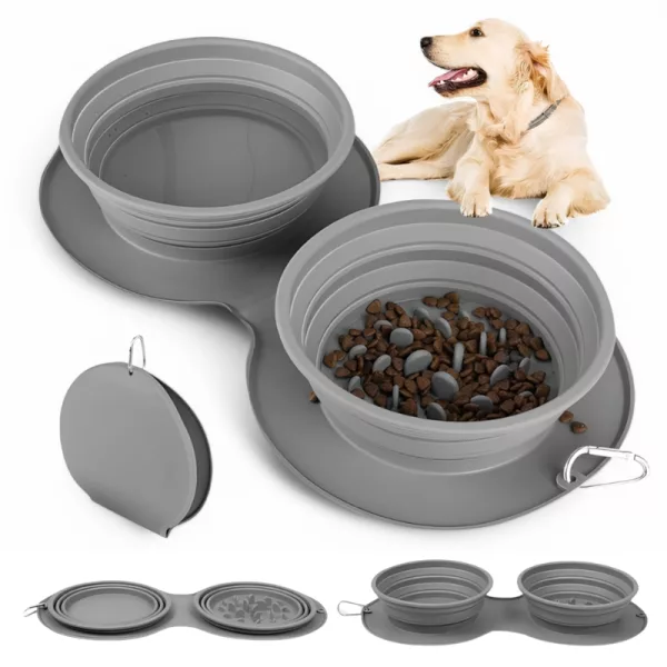 dog bowl, collapsible dog bowl, portable dog bowl, foldable dog bowl, non slip dog bowl, dog double bowl