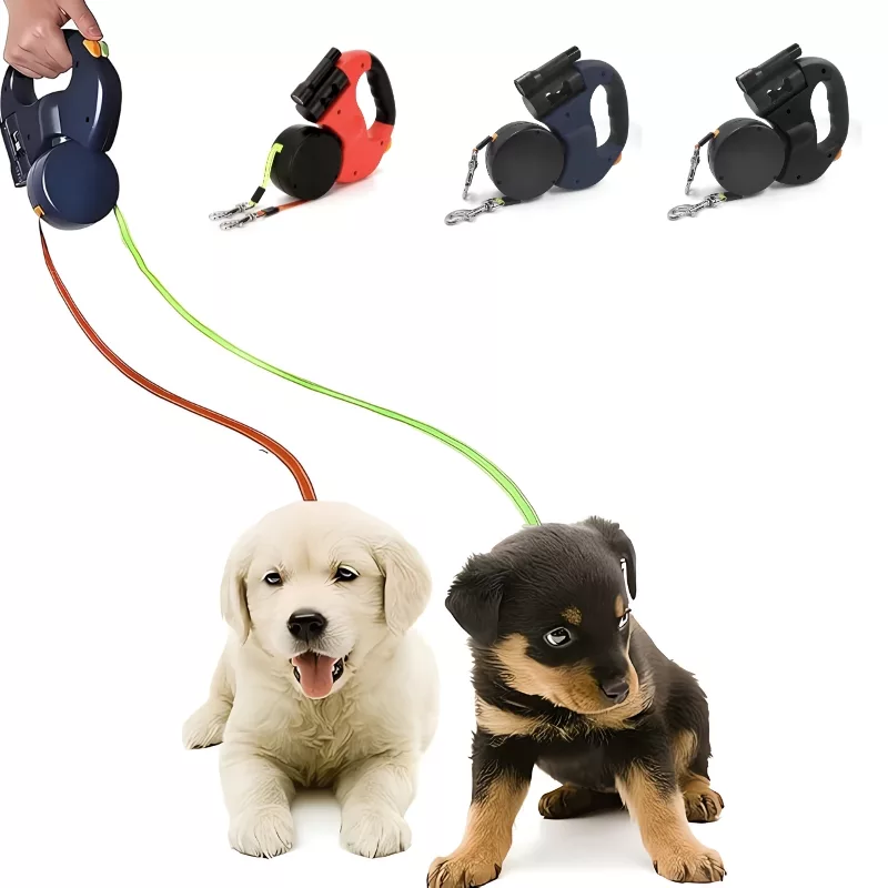 retractable dog leash, leash for 2 dogs, dual dog leash, double dog leash, leash with flashlight